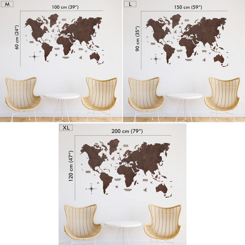 2D Wooden World Map Espresso Basic - WoodenTwist