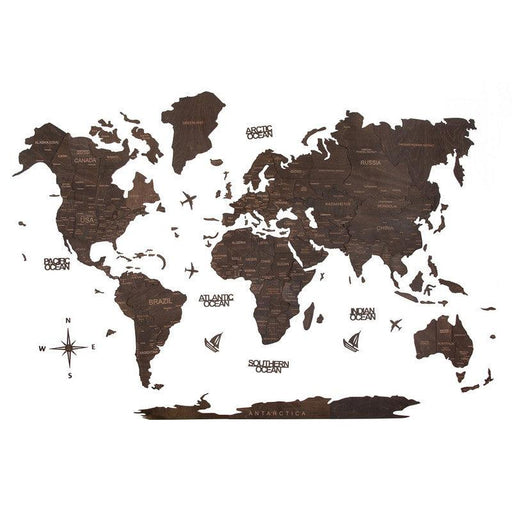 3D Wooden World Map Jacobean Prime - WoodenTwist