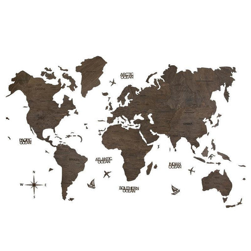 2D Wooden World Map Ebony Prime - WoodenTwist