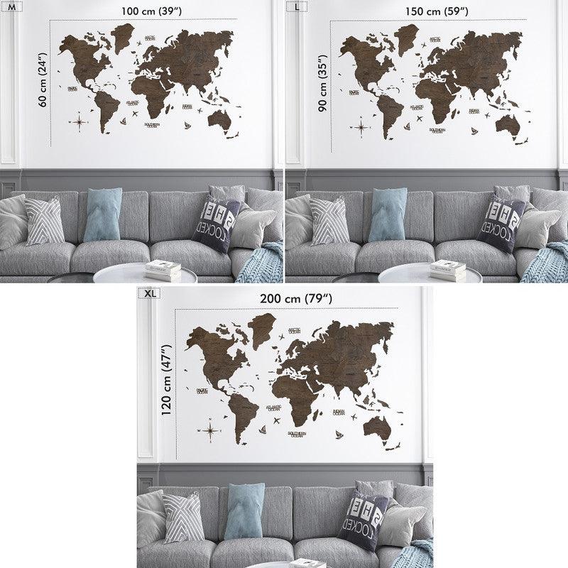 2D Wooden World Map Ebony Basic - WoodenTwist