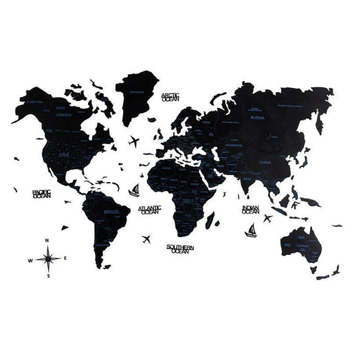 2D Colored Wooden World Map Obsidian Black Prime - WoodenTwist