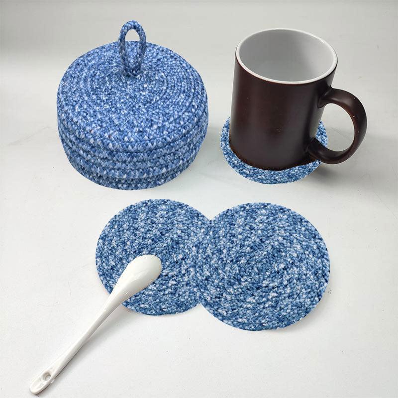 Polyster Round Coaster Set Of (6 ) Machine Washable Absorbent Size: 6 inch Diameter - WoodenTwist