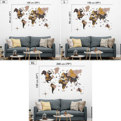 3D Colored Wooden World Map Shabby Chic Neutrals Prime - WoodenTwist