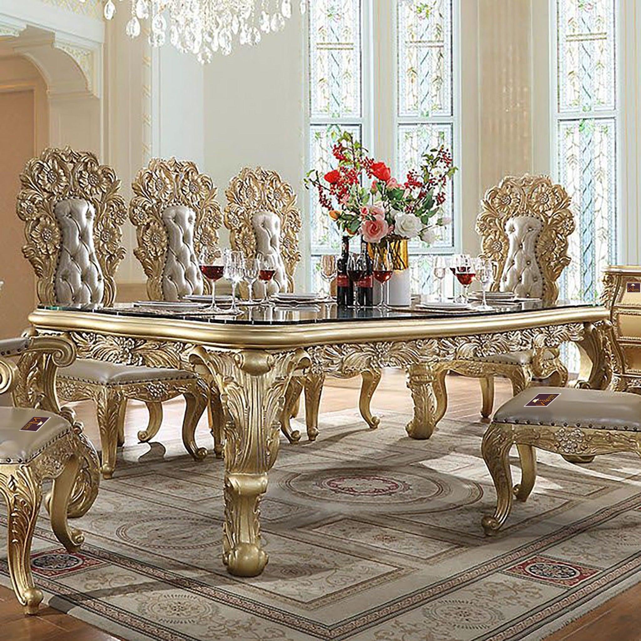 Buy Royal Antique Seater Dining Table Set (Golden, Teak Wood