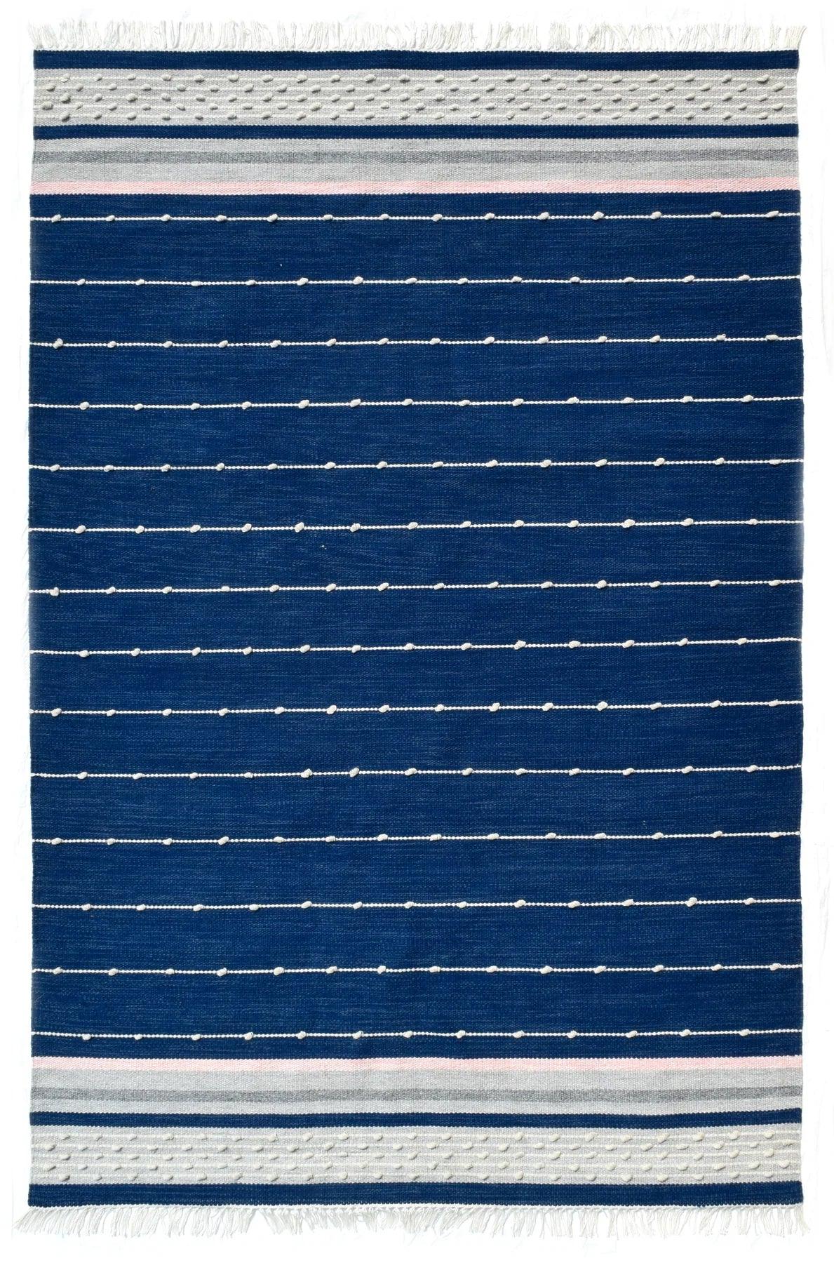 Indigo Hand-Woven Rug Runner for Bedroom/Living Area/Home with Anti Slip Backing - WoodenTwist