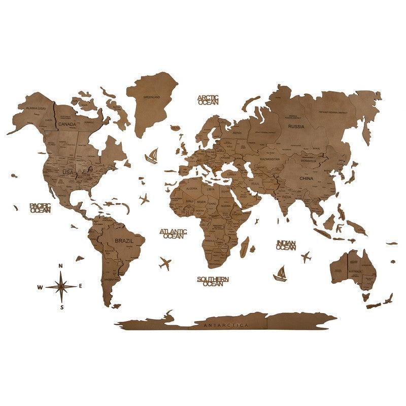 3D Colored Wooden World Map Aurous Gold Prime - WoodenTwist