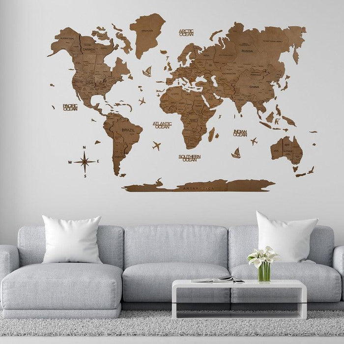 3D Colored Wooden World Map Aurous Gold Basic - WoodenTwist