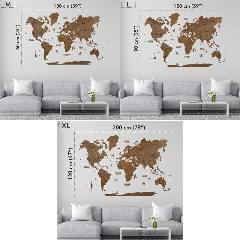 3D Colored Wooden World Map Aurous Gold Basic - WoodenTwist