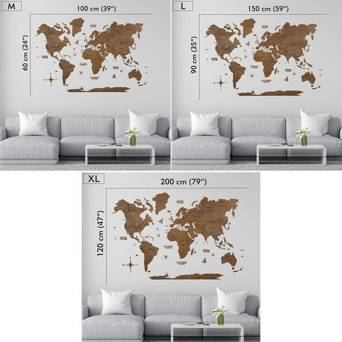 3D Colored Wooden World Map Aurous Gold Basic - WoodenTwist