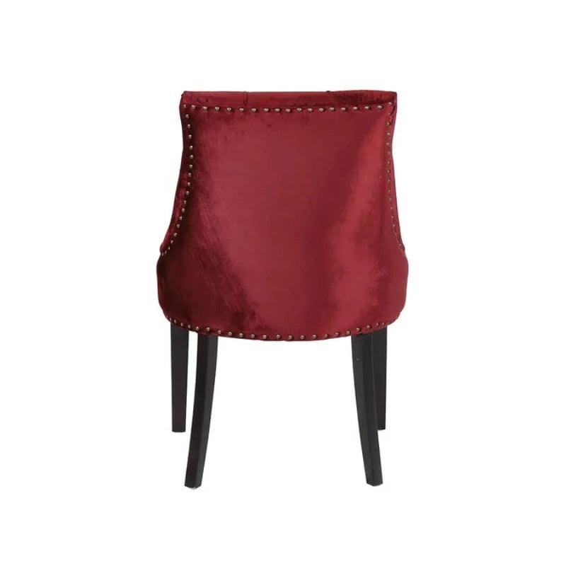 Classic Tufted Linen Dining Arm Chair (Maroon) - WoodenTwist