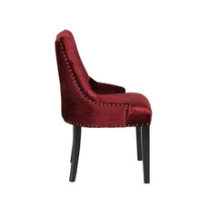 Classic Tufted Linen Dining Arm Chair (Maroon) - WoodenTwist