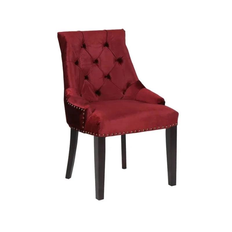 Classic Tufted Linen Dining Arm Chair (Maroon) - WoodenTwist