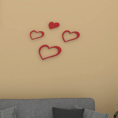 Decals Design Hearts Wooden Wall Sticker (Red) - WoodenTwist