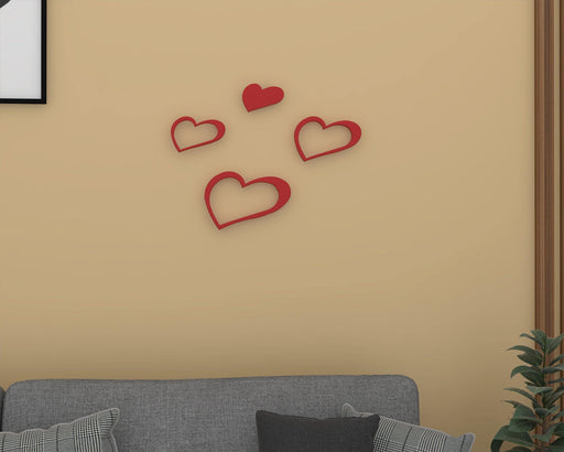 Decals Design Hearts Wooden Wall Sticker (Red) - WoodenTwist