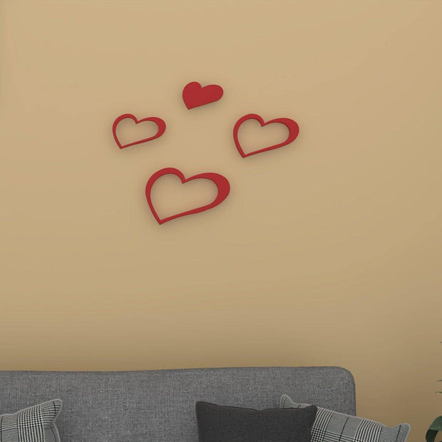 Decals Design Hearts Wooden Wall Sticker (Red) - WoodenTwist