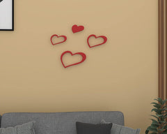 Decals Design Hearts Wooden Wall Sticker (Red) - WoodenTwist