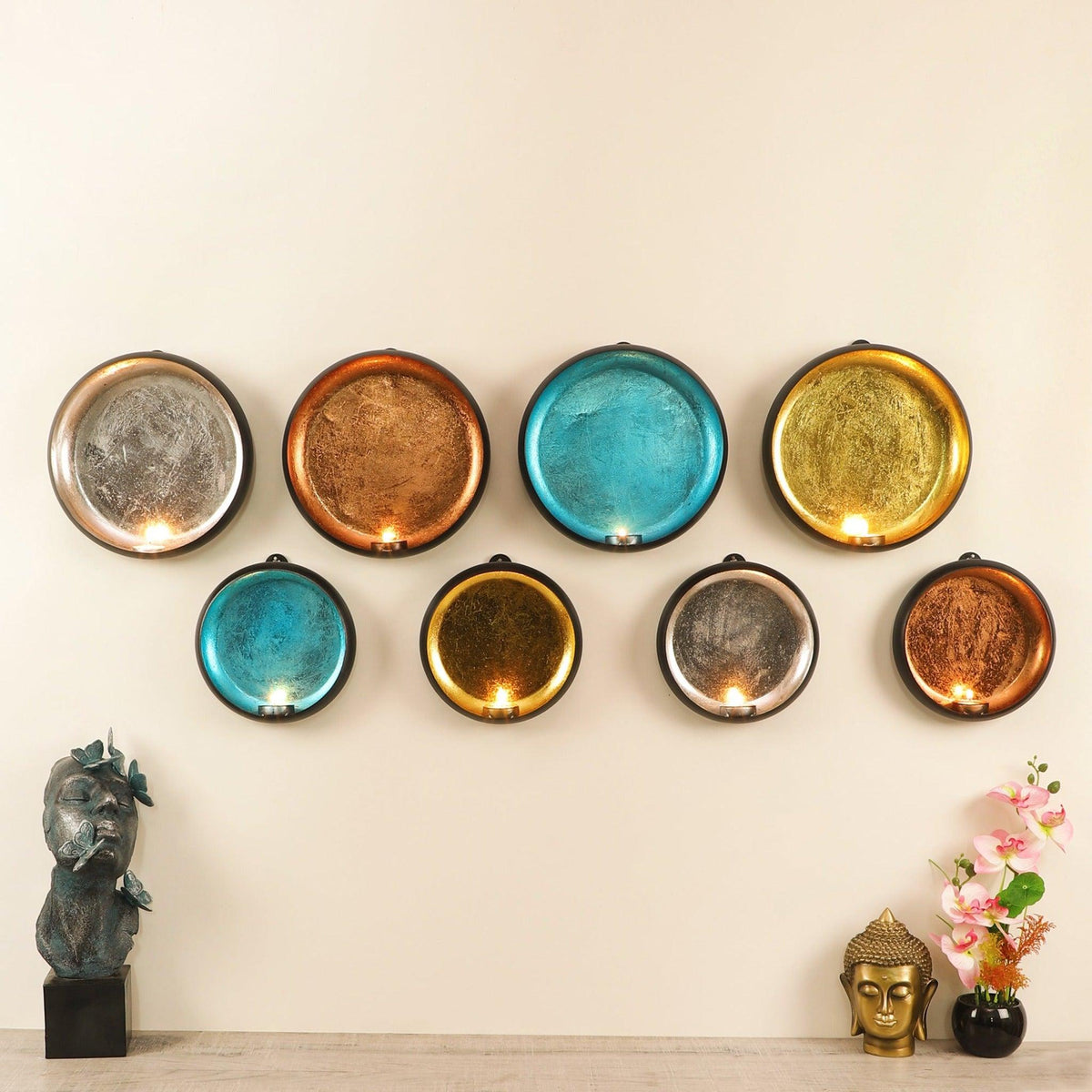 Tyre Shape Wall Decor & Tealight Holder Set of 8 - WoodenTwist