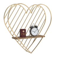 Metallic Twist heart shape wooden wall shelf in golden finish