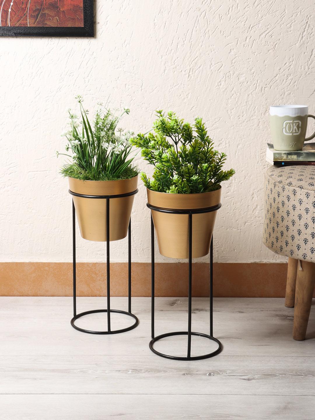 Big Pot Shape Planter Black & Gold (Set of 2) - WoodenTwist