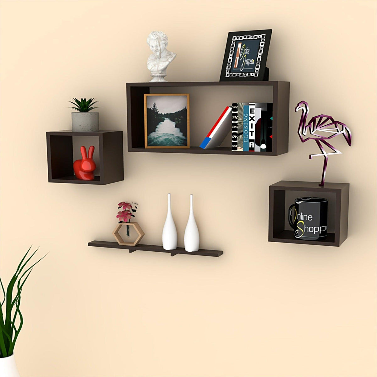 Four floating shelves that turn a bare wall into storage