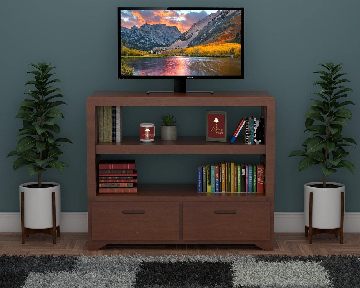 Wooden Twist Pierce Mango Wood TV Unit - Honey Finish, front view