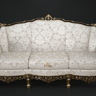 Carved 6 Seater Teak Wood Sofa Set With Centre Table In Antique Gold Finish - WoodenTwist
