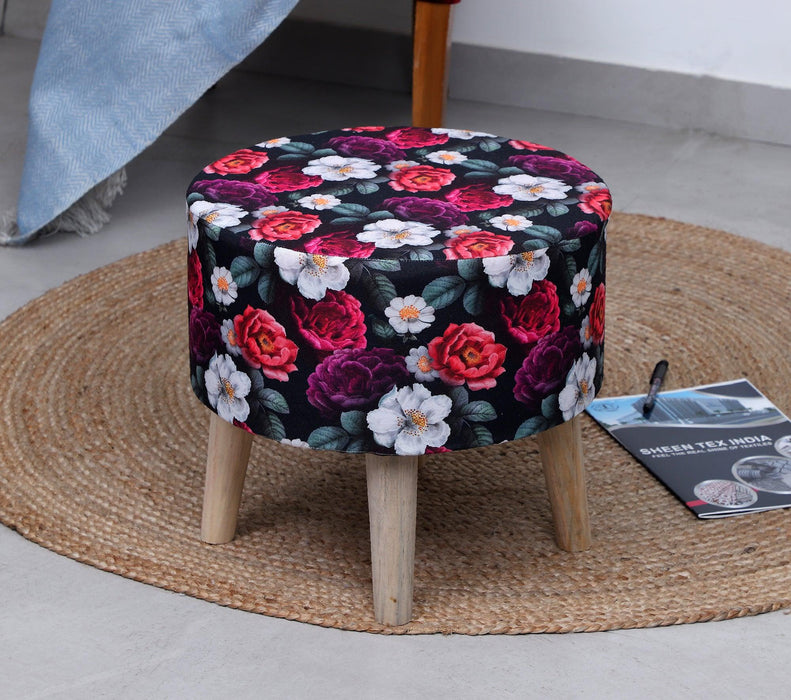Sheen decor Beautiful printed Puffy Stool for Living Room, (Pack of 1) - WoodenTwist