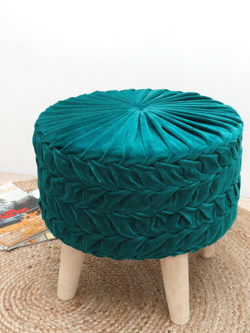 Beautiful velvet Puffy Stool for Living Room (Pack of 1) - WoodenTwist