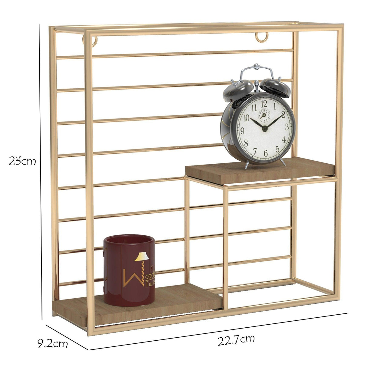 Square Metallic Twist Wooden Wall Shelf close up of wrought iron frame