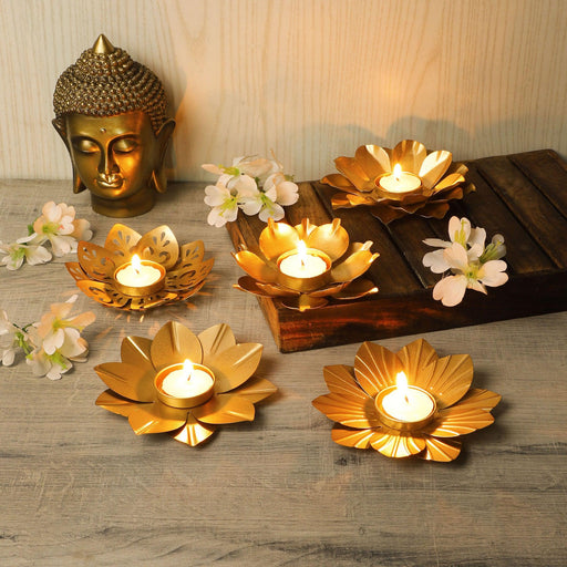 Flower Shape Tealight Holders Set of 5 - WoodenTwist