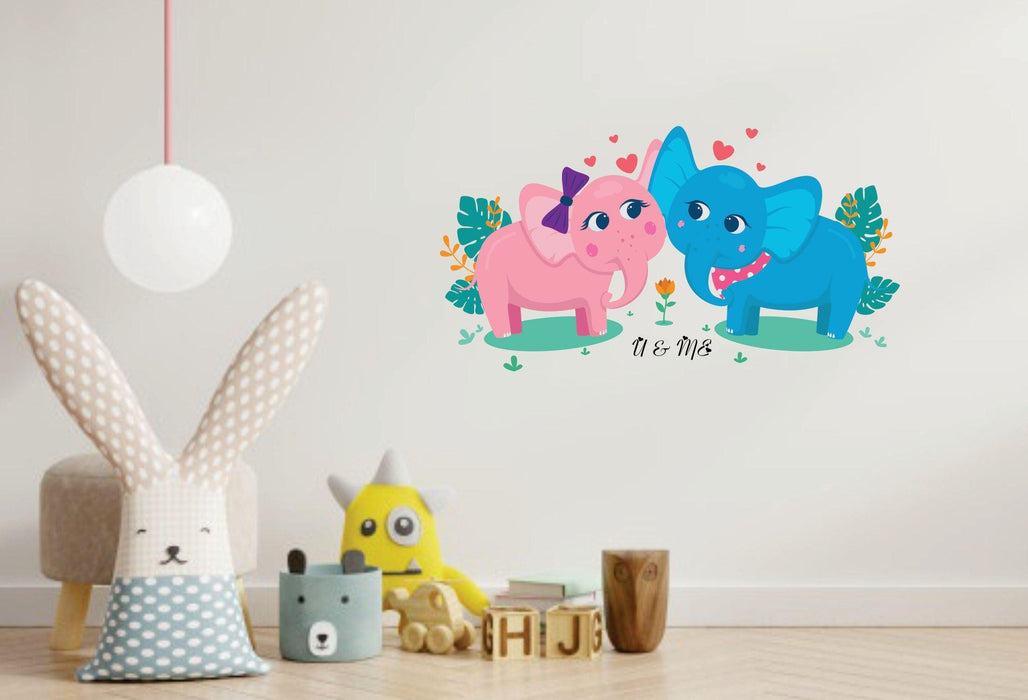 Animated Cute Elephant Couple Wall Sticker - WoodenTwist