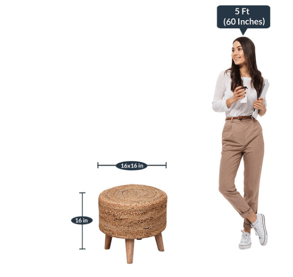 Beautiful Jute Puffy Stool for Living Room (Pack of 1) - WoodenTwist