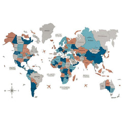 3D Colored Wooden World Map Arctic Sunrise Prime - WoodenTwist