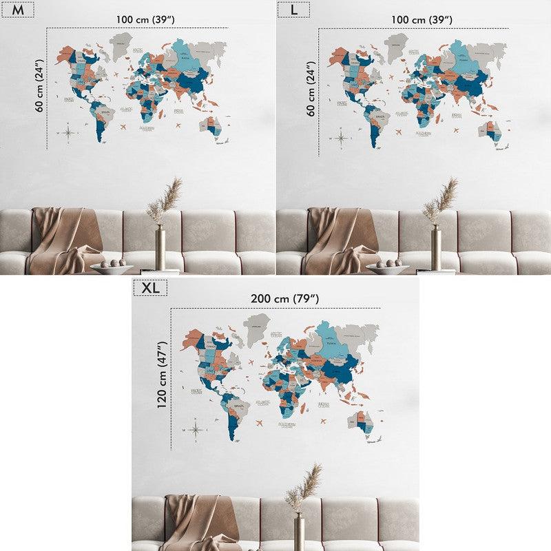 3D Colored Wooden World Map Arctic Sunrise Basic - WoodenTwist