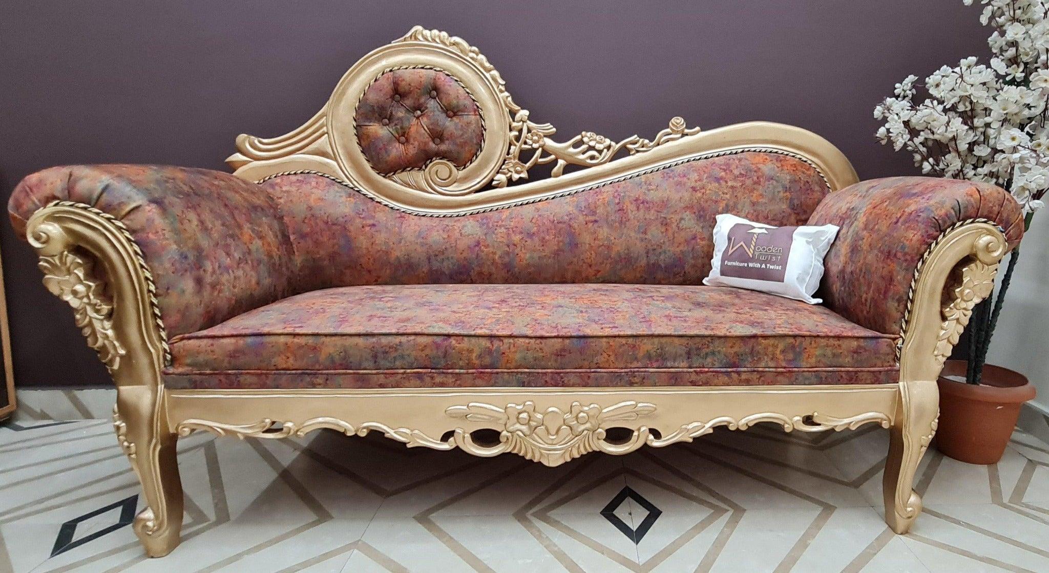 Victorian Style Teak Wood Sofa Couch - lifestyle living room setting