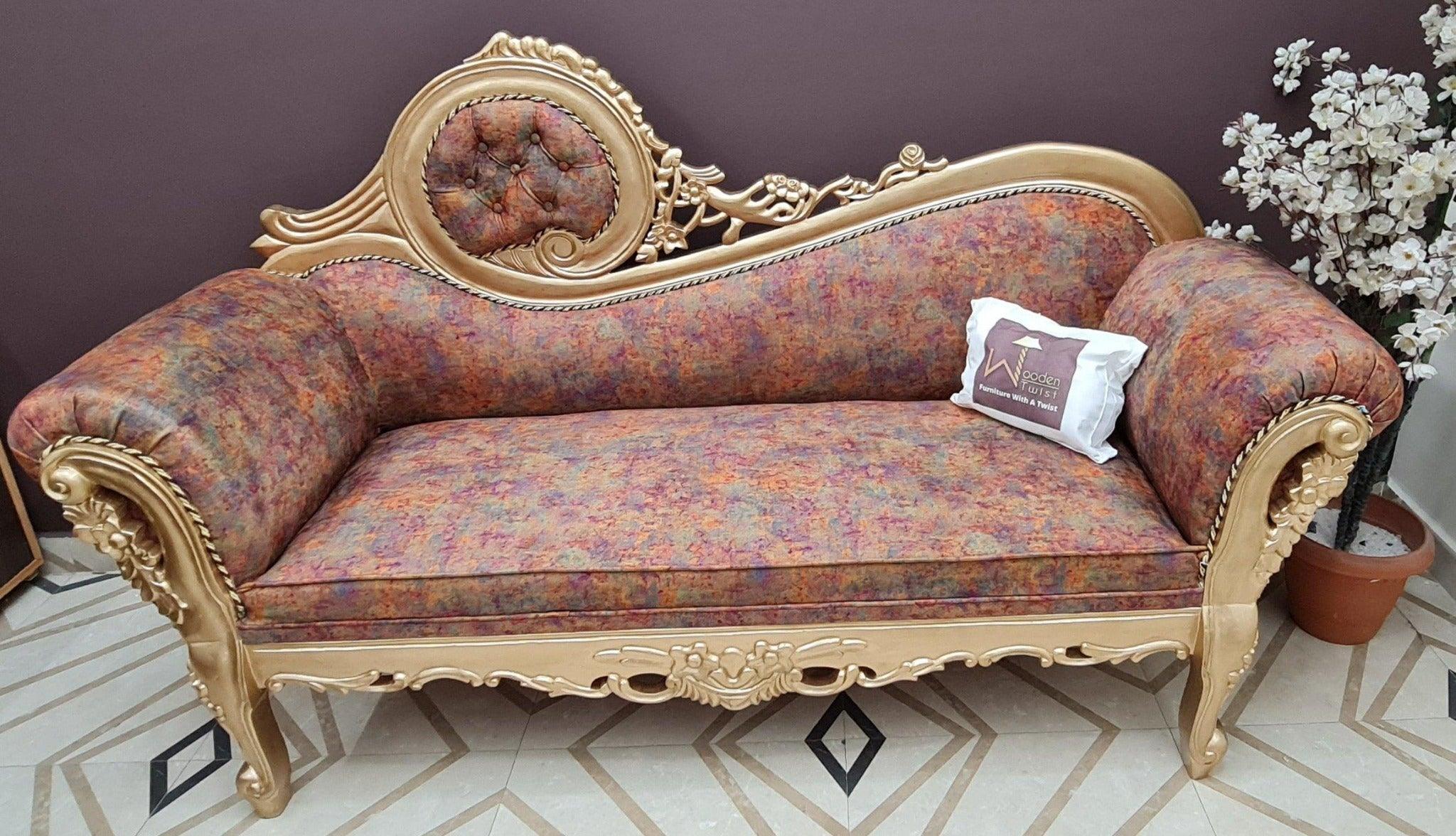 Victorian Style Teak Wood Sofa Couch - lifestyle room corner setting