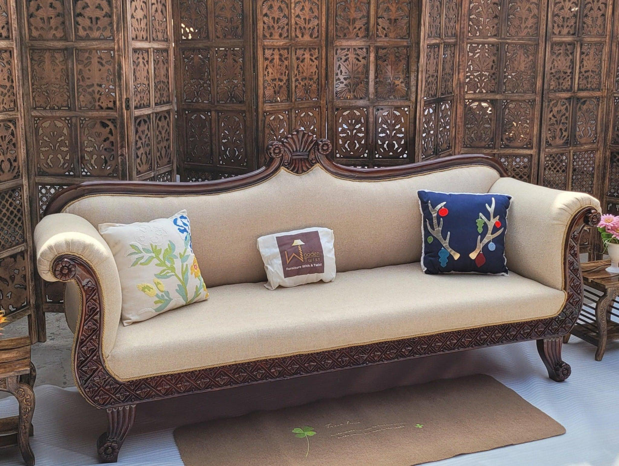 Teak Wood 3 Seater Chaise Lounge Settee - view 10