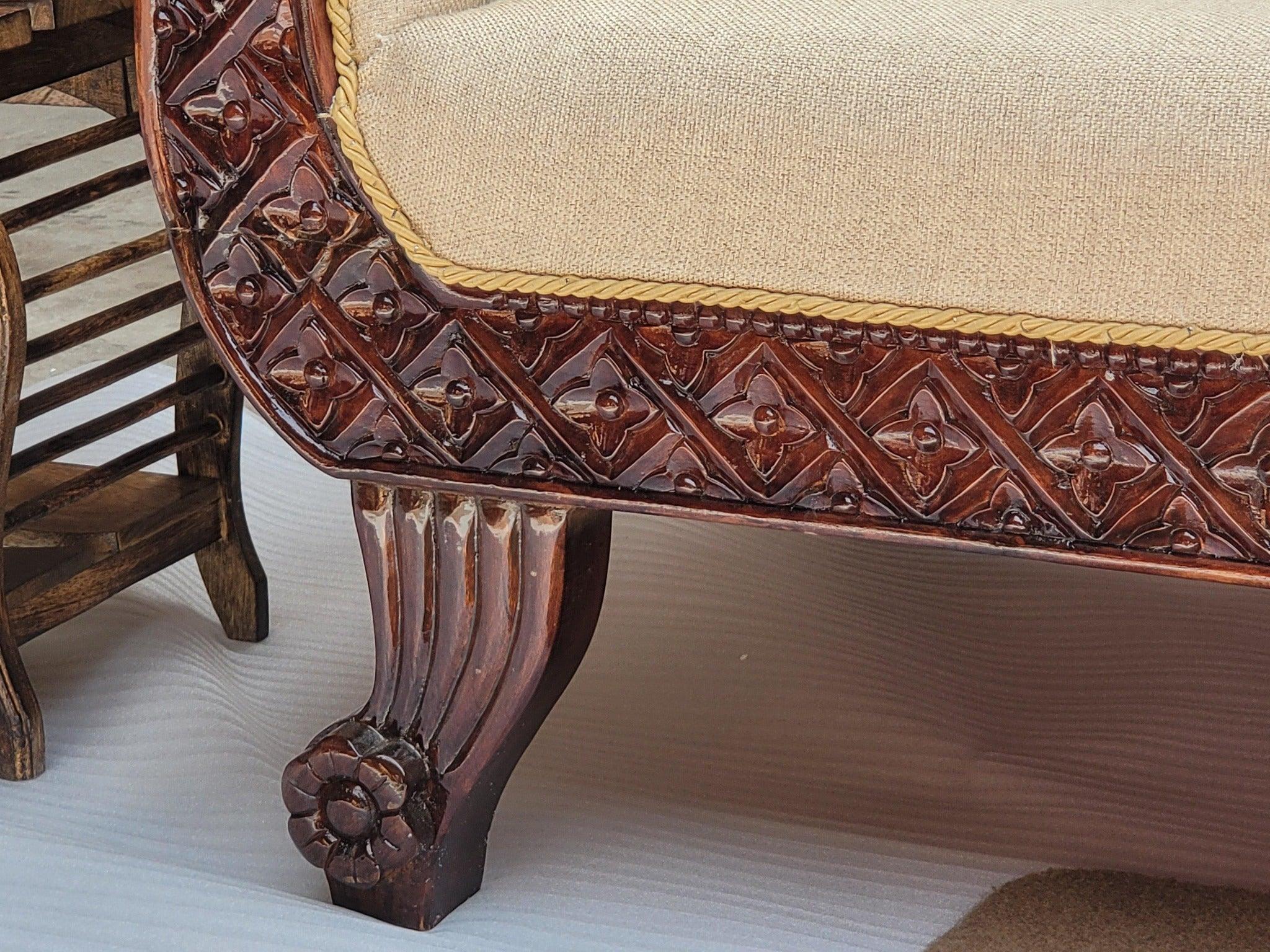 Teak Wood 3 Seater Chaise Lounge Settee - view 11