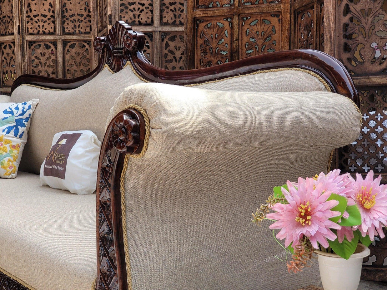 Teak Wood 3 Seater Chaise Lounge Settee - view 9
