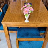 Royal Teak Wood 6 Seater Dining Set In Teal Blue - WoodenTwist