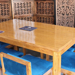 Royal Teak Wood 6 Seater Dining Set In Teal Blue - WoodenTwist
