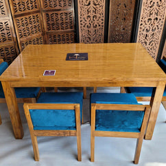 Royal Teak Wood 6 Seater Dining Set In Teal Blue - WoodenTwist