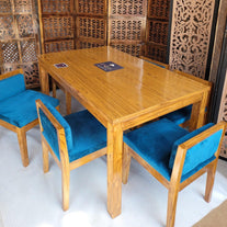 Royal Teak Wood 6 Seater Dining Set In Teal Blue - WoodenTwist