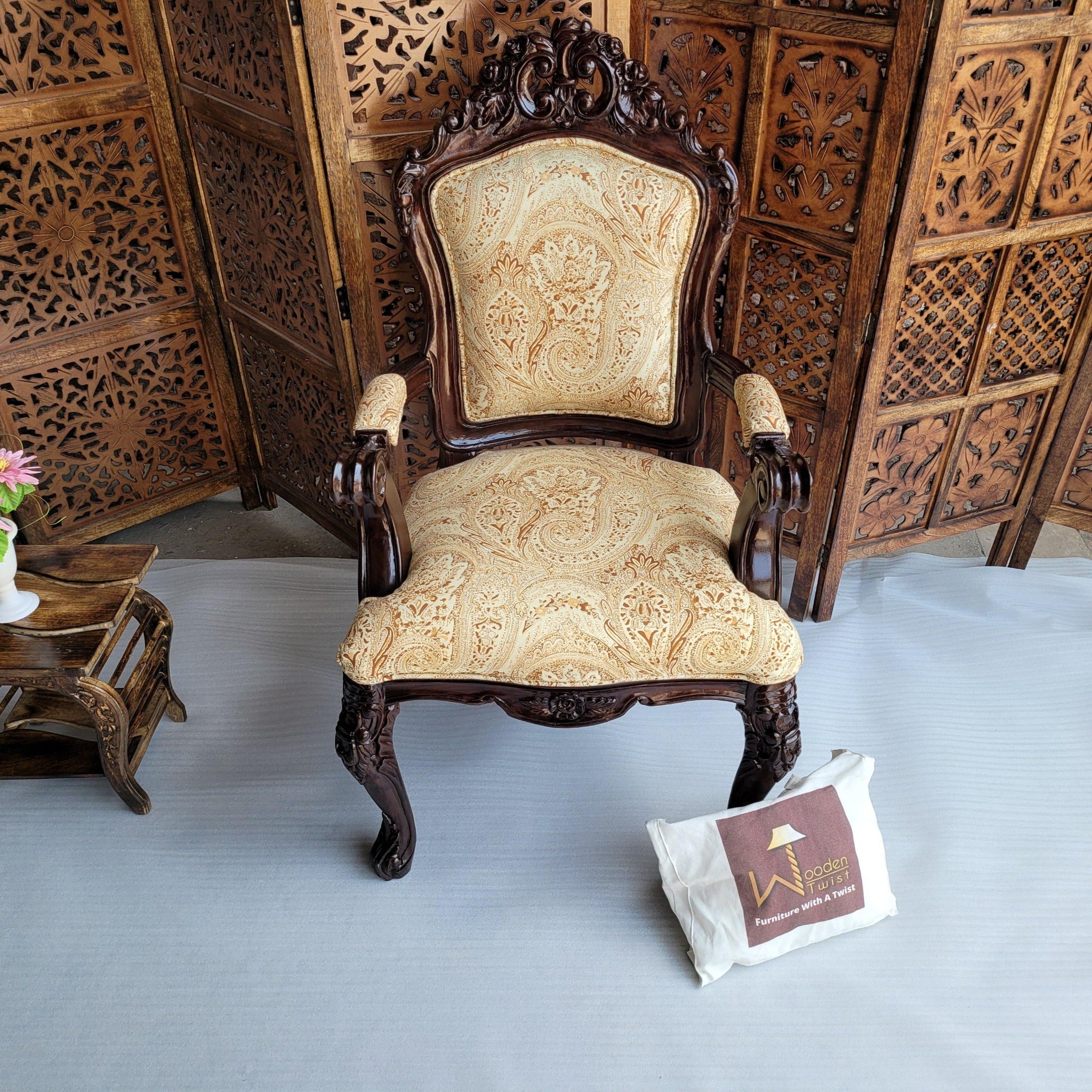 Prime Teak Wood Carved Victorian Armchair