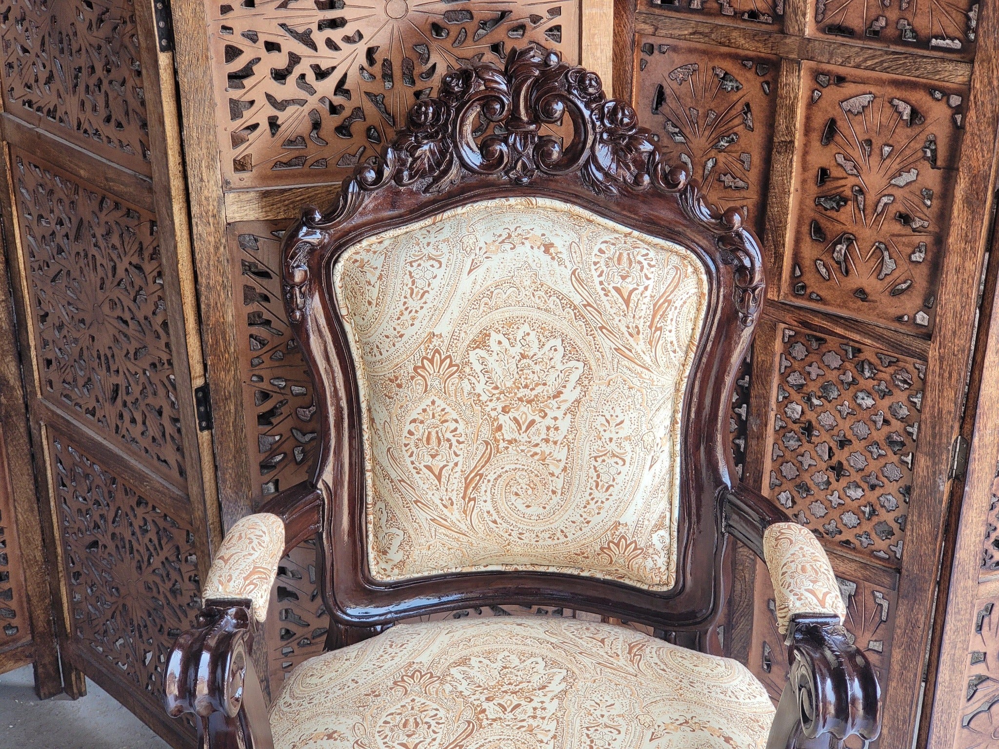 Prime Teak Wood Carved Victorian Armchair