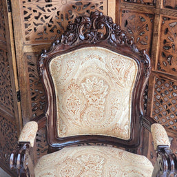Prime Teak Wood Carved Victorian Armchair