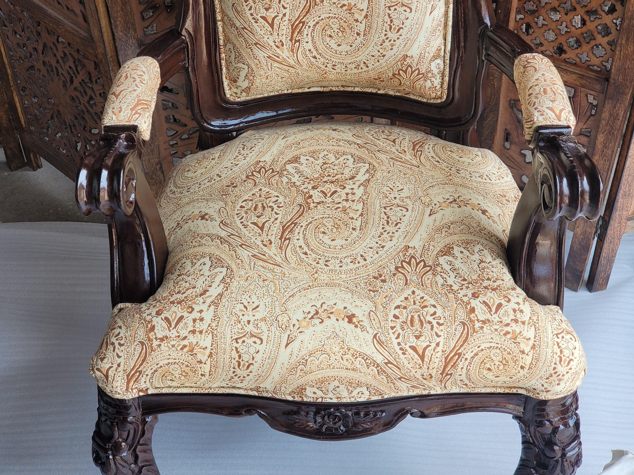 Prime Teak Wood Carved Victorian Armchair