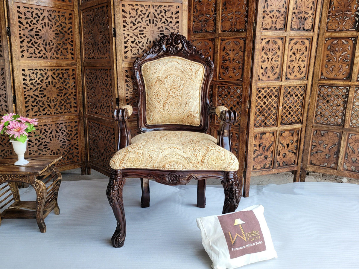 Prime Teak Wood Carved Victorian Armchair