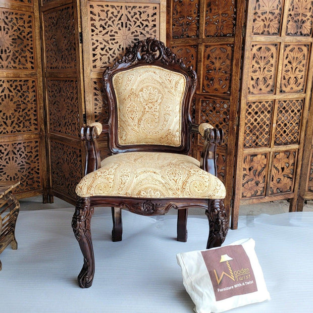 Prime Teak Wood Carved Victorian Armchair