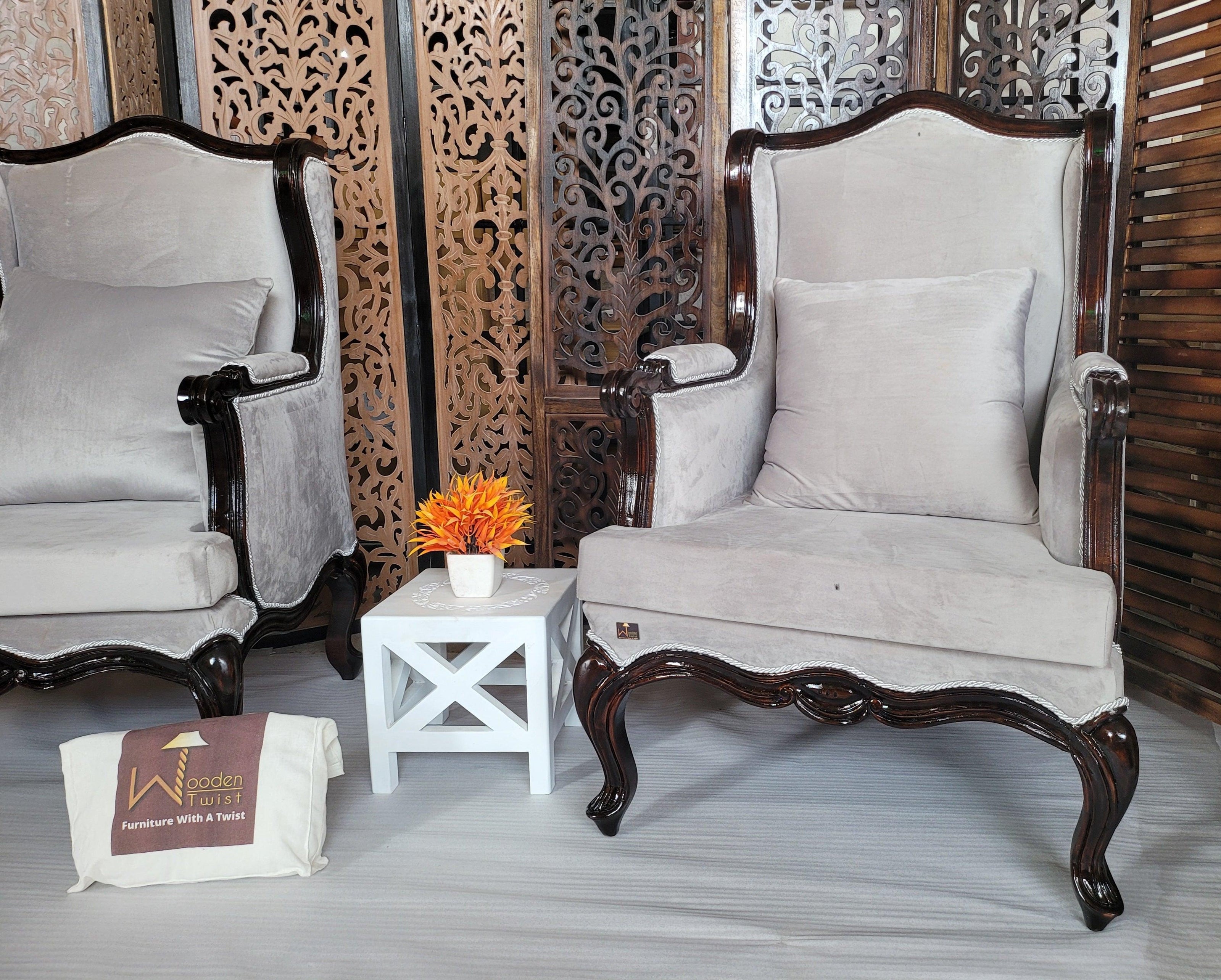 Sheesham Wood Grandpa Armrest Chair - hand carved detail